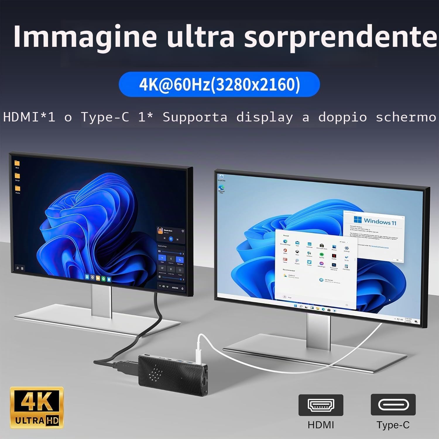 Mini PC Stick,Win 11 8 GB RAM 128 GB eMMC Celeron J4115 2.7 GHz, USB-C Fanless Desktop PC, USB3.0 X 2, RJ45 Gigabit Ethernet 4K 60Hz, WiFi BT 5.2, HDMI 2.0 per affari, casa, ufficio