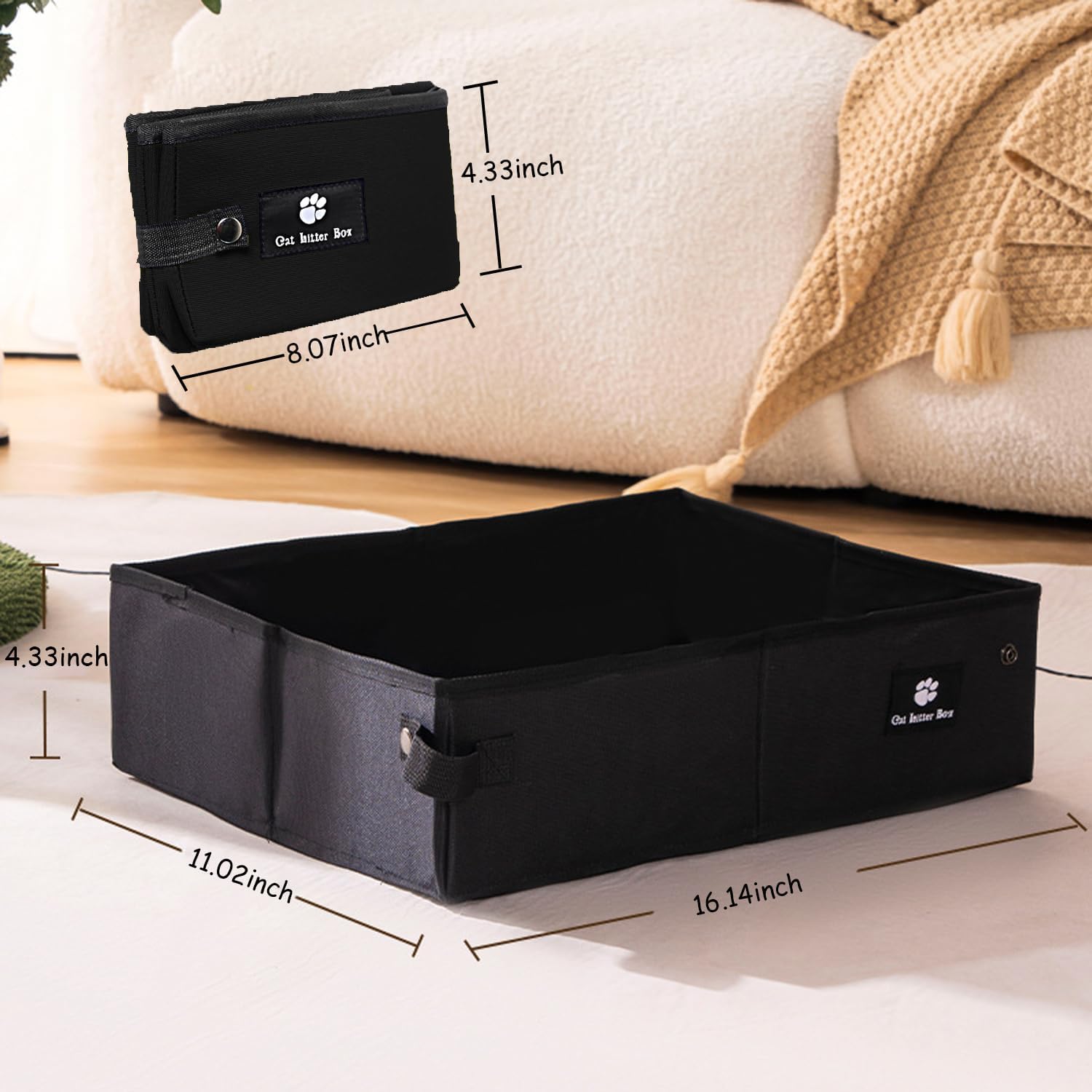 Foldable Portable Cat Litter Box - Leak-Proof Waterproof Book-Sized Travel Litter Tray with Scoop, Easy to Clean for Large Cats up to 10KG, Black