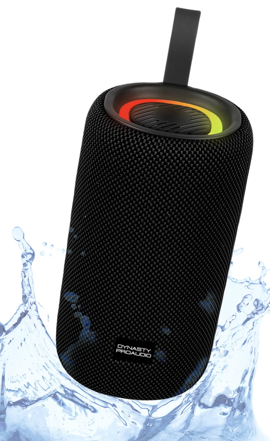 DYNASTY PROAUDIO SB-101 - Altavoz Bluetooth 5.3 IPX7 impermeable para exteriores con sonido estéreo de graves ultra fuerte de 25 W, luces RGB, emparejamiento de altavoces dobles TWS, soporta unidad