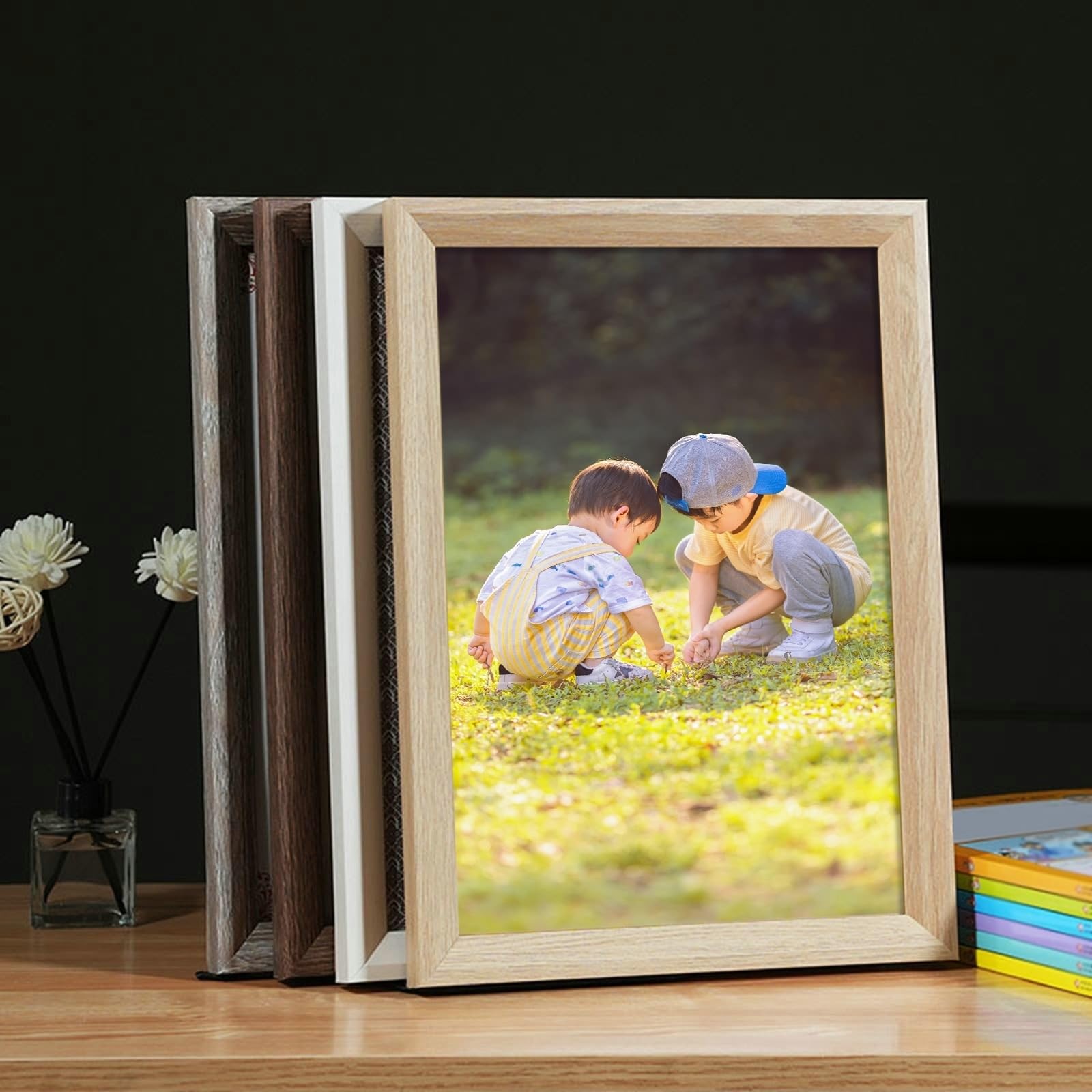 Fotorahmen MDF, Rechteck Bilderrahmen 20.32X25.4cm Tischplatte & Wand Picture Frame für Fotos, Bilder, Poster Horizontal & Vertikal Anzeige