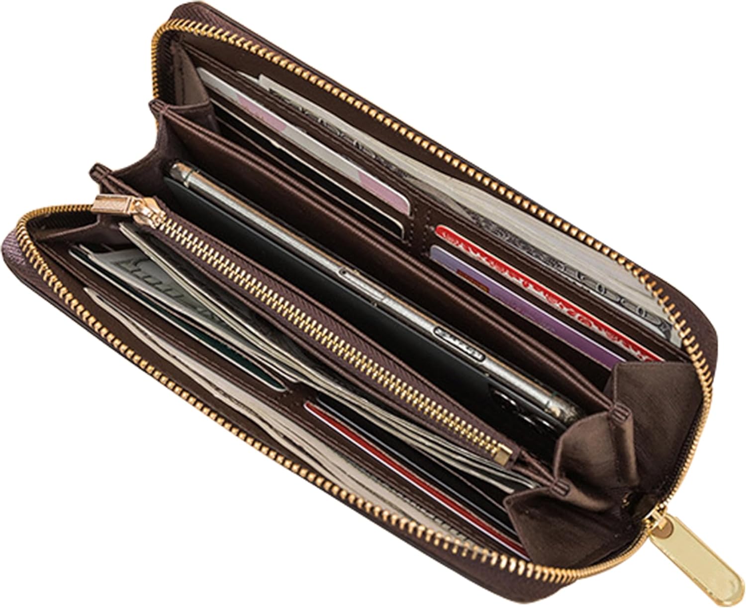 Veki Women's Wallet Double Zipper Pocket Wallets with Wrist Strap, Leather Credit Card Purse for Women Men (Monolayer-White) - Image 2