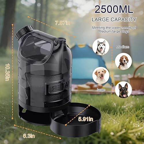 Miniatura 2 de Botella de agua para perros de 85 onzas, dispensador de agua plegable portátil con cuenco antiderrames para perros y gatos, botella de agua plegable