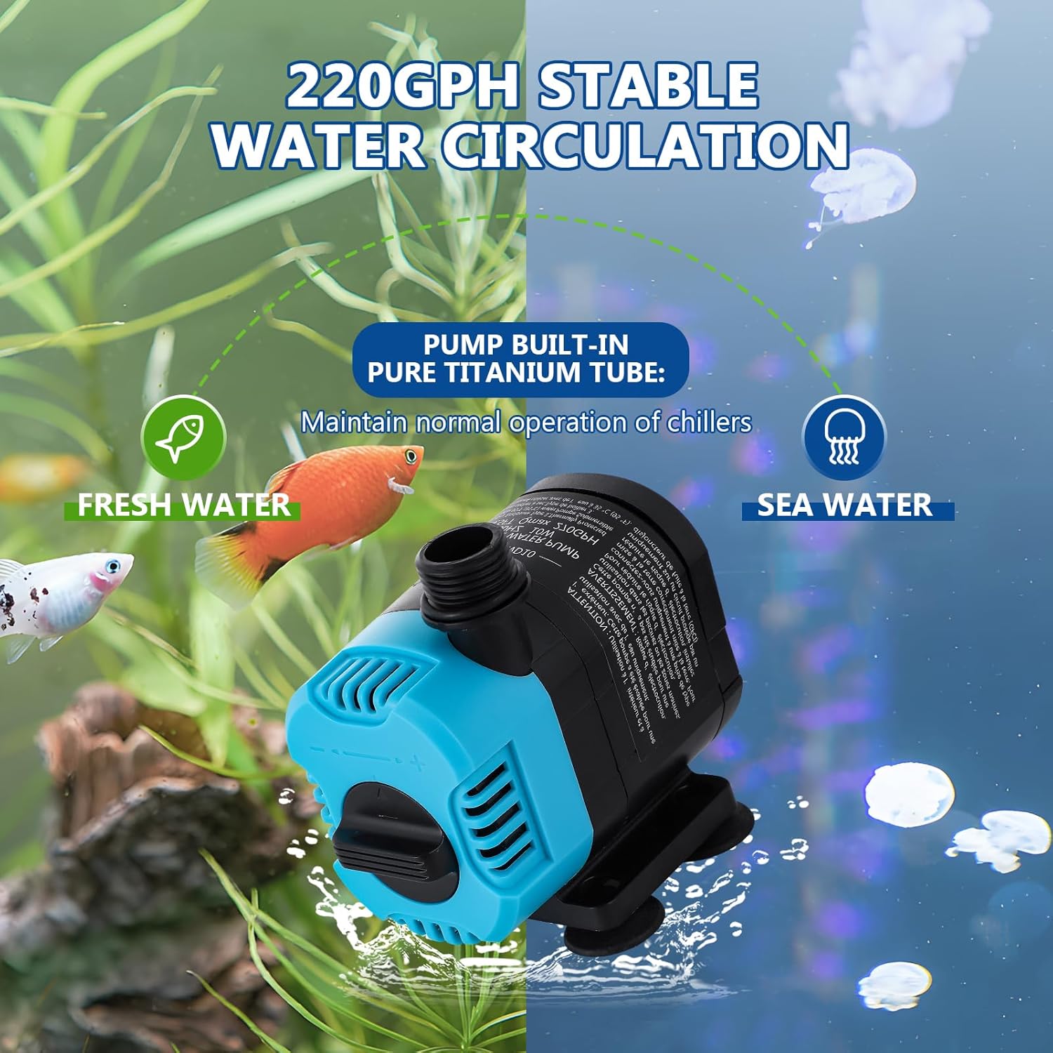 BAOSHISHAN 42gal Aquarium Chiller, 1/10 HP Axolotl Cooler, Special Quiet Design Refrigeration Compressor for hydroponics, Coral Reef, Fresh & Sea Tank (42gal/160L)