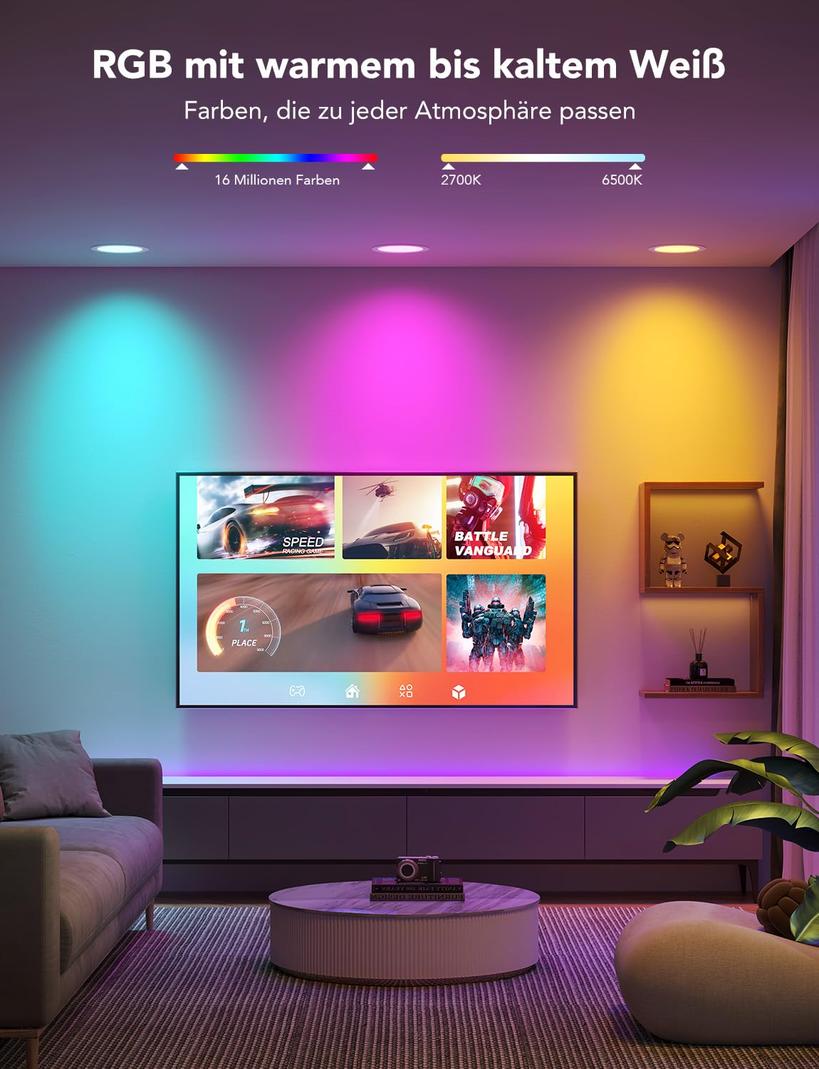 Govee Smart LED Einbaustrahler 11W, RGBWW Einbauleuchten 120mm Dimmbare, ultraflache Deckenspots Kompatibel mit Matter und Alexa 850LM, Einbauspots für Badezimmer Küche Wohnzimmer, 4 Stück