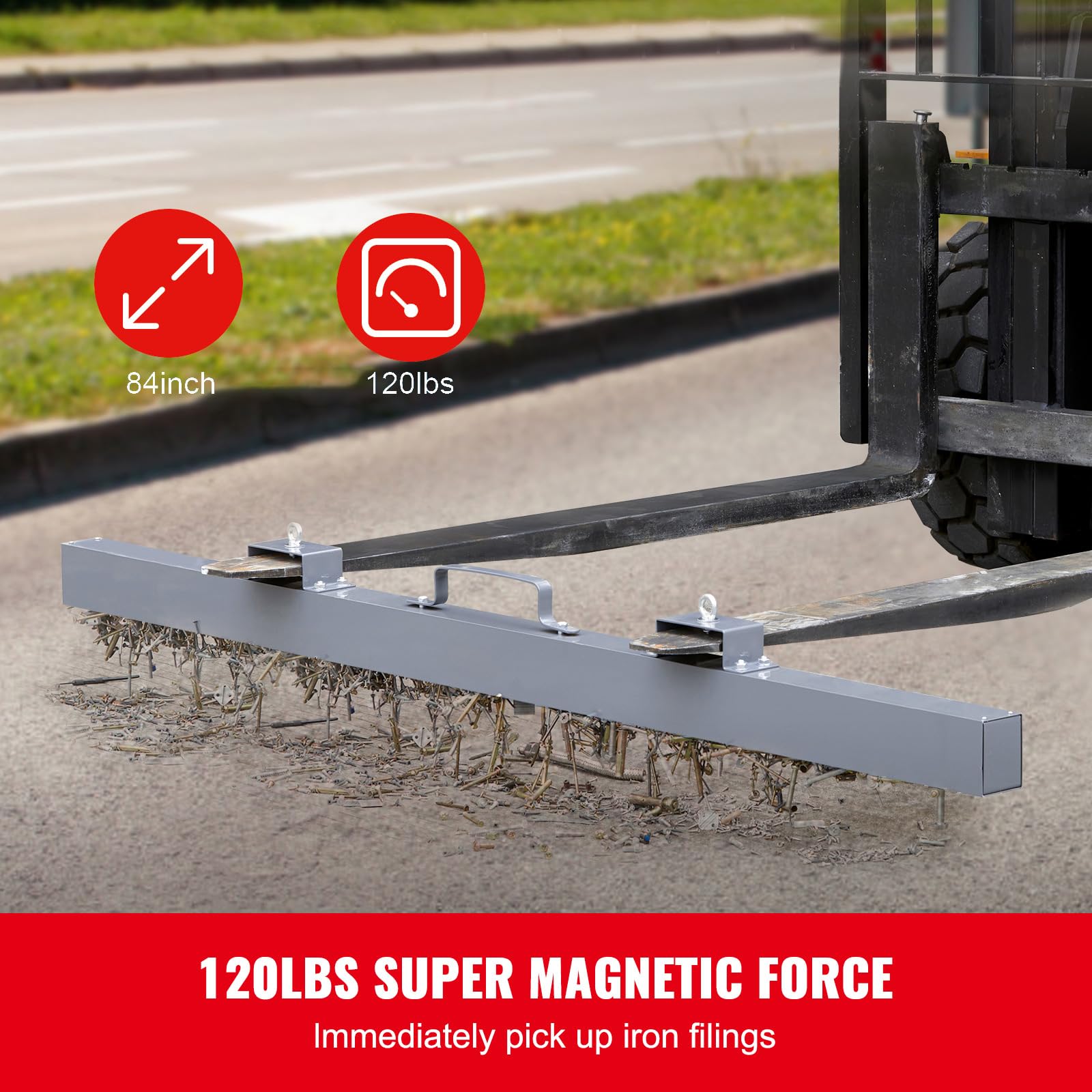 Happybuy 120lbs Hanging Magnetic Sweeper Tool, Industrial-Grade Forklift Magnet for Picking Up Bolts, Nails, Iron Chips, and Metals - Steel Material for Hunting Accessories