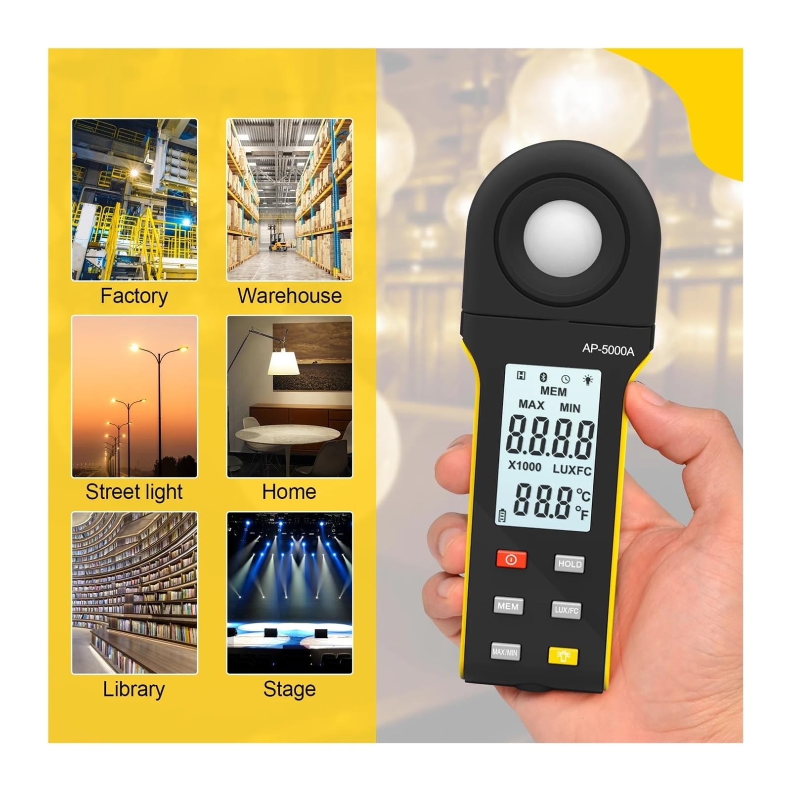 Amazon | 照度計, 5000A 高精度デジタル照度計、1～400,000ルクスの広範囲測定、ルクス/Fc単位切替、最大/最小記録、内蔵  ディスプレイ,赤外線強度(1000W 10X13cm Double handle) | 時間計・照度計 | 産業・研究開発用品 通販 デジタル照度計  LED照度計、最大400,000 ...