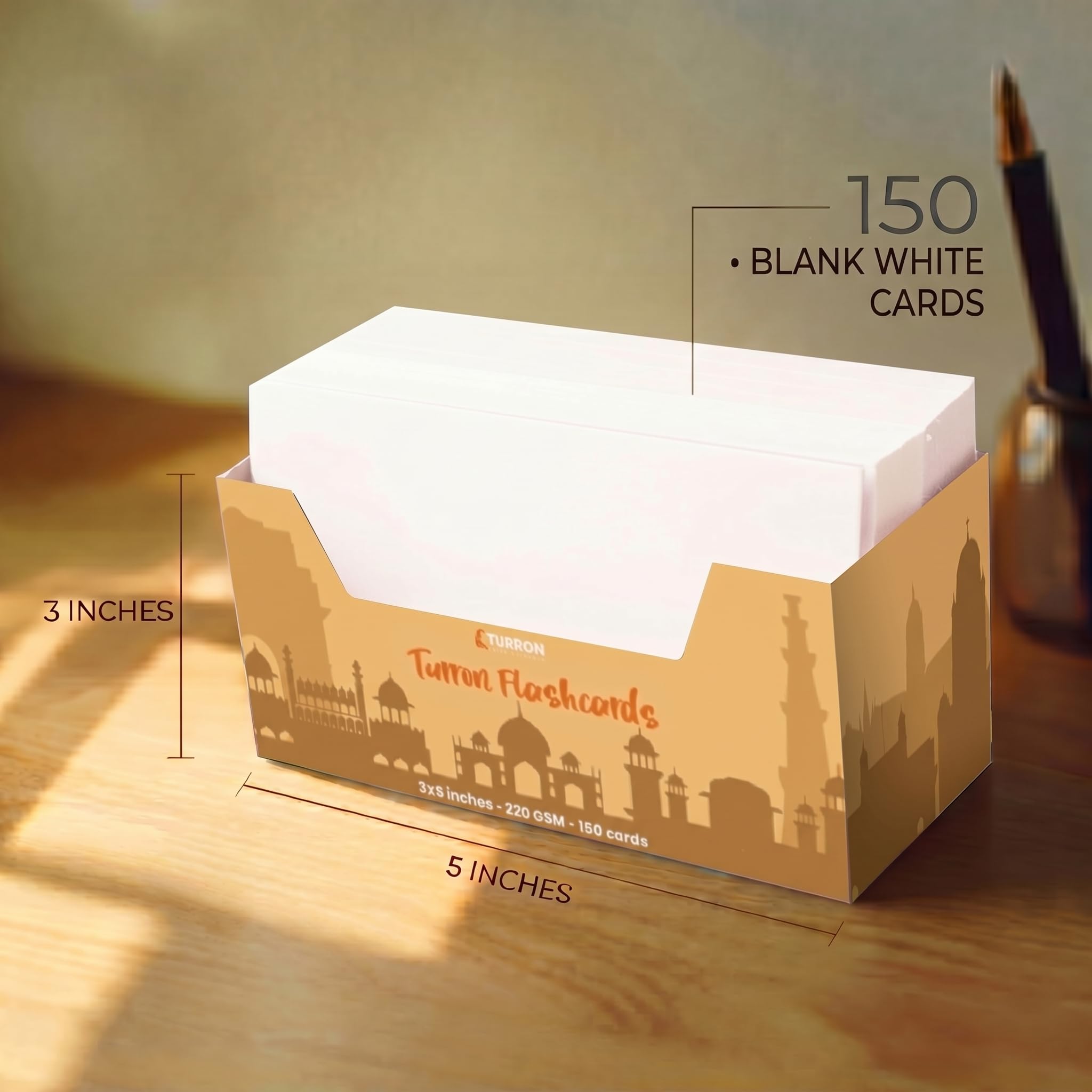 Turron Duża biała taca na karty flash 7,6 x 12,5 cm - 200 g/m², 150 kart - nadaje się do przygotowania do egzaminów, ściągawek, krótkich notatek, rewizji Syllabusu (3 x 5 cm)