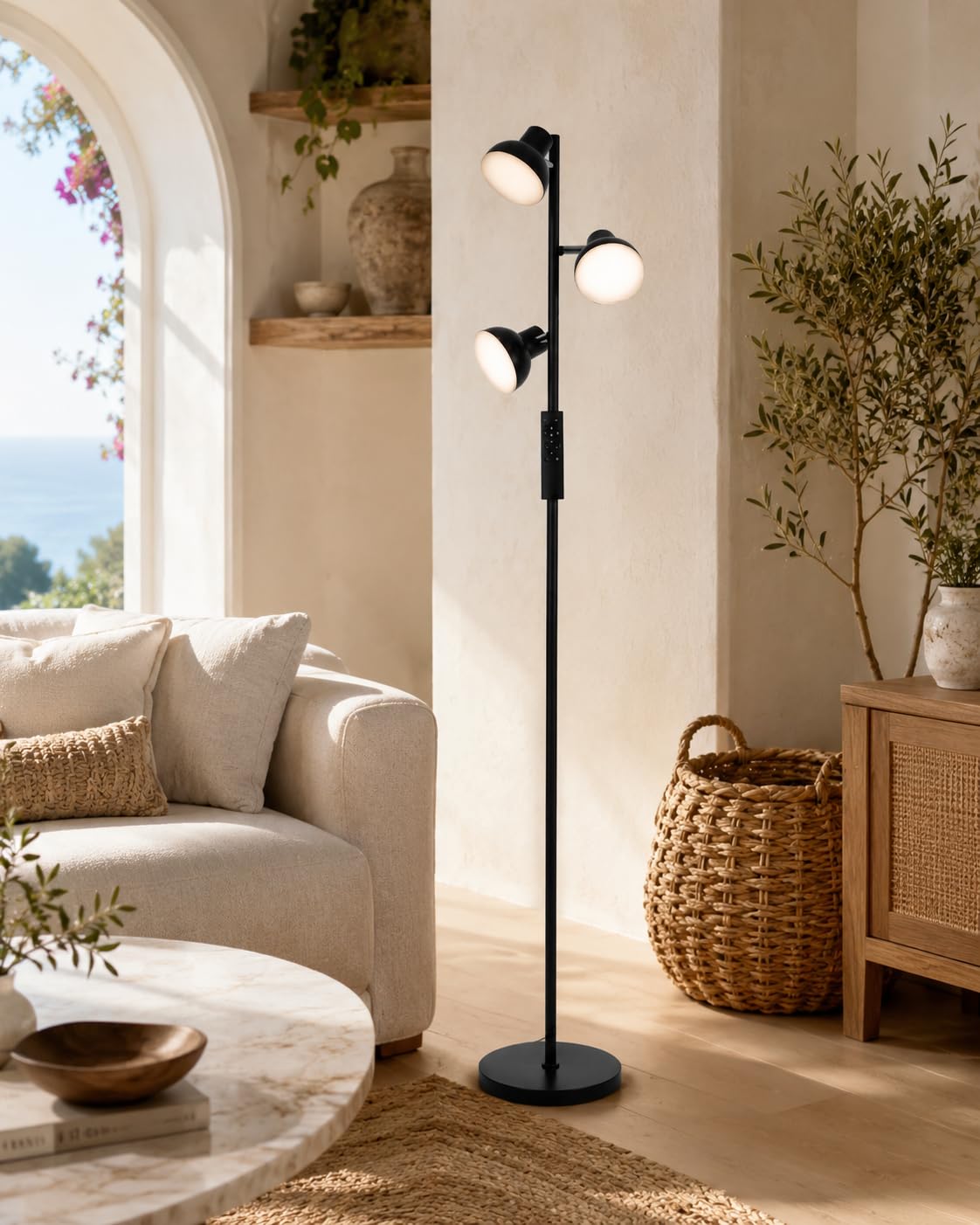 Lampada da Terra a 3 Teste per Soggiorno, LED 36W Dimmerabile con Telecomando e Controllo Touch, Temperatura Colore 2700K–6500K, Lampada Moderna da Lettura per Camera e Ufficio AVEN FL08