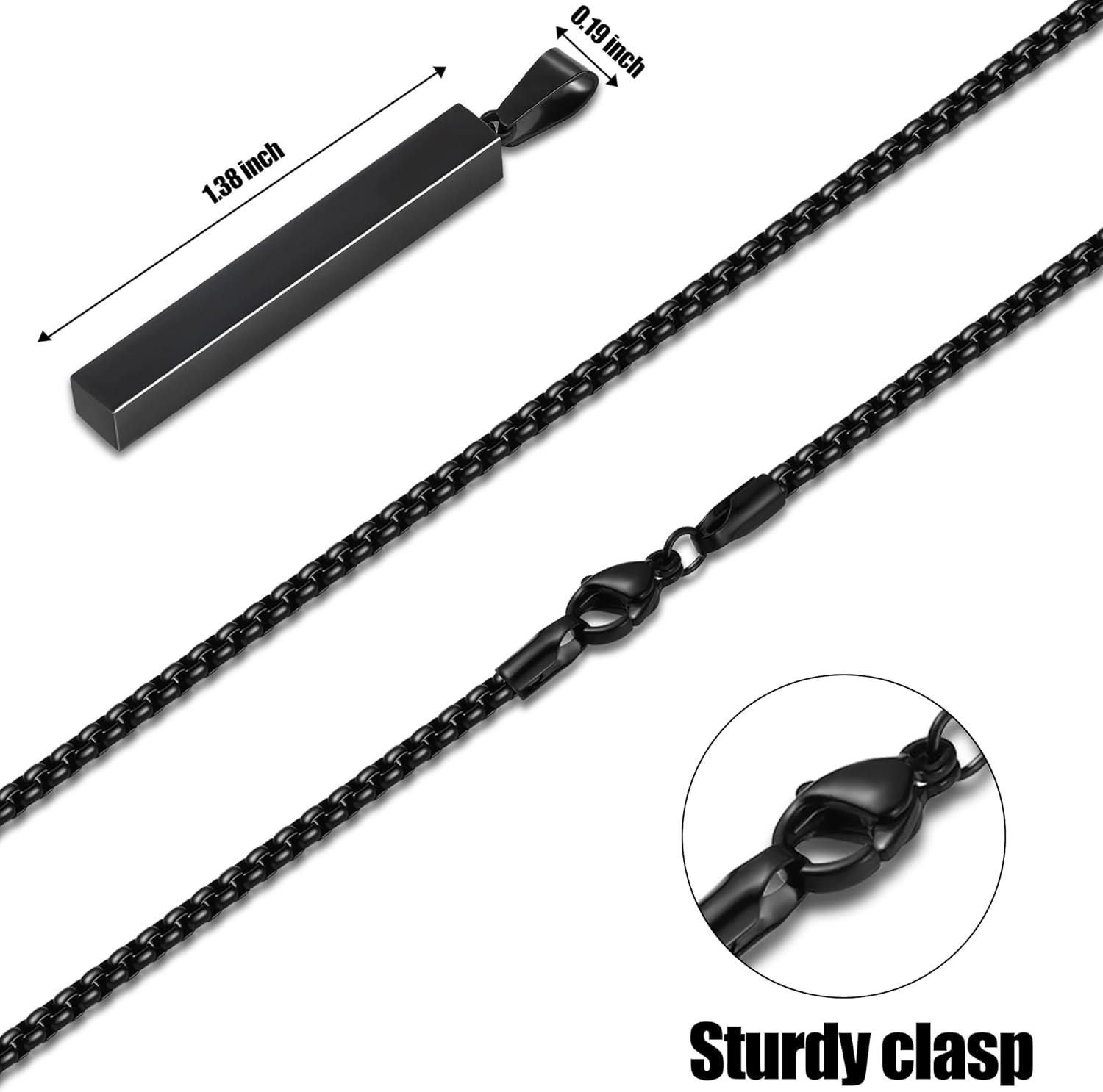 Fiusem Pendant Necklace for Men, Silver Tone/14k Gold Plated/Black Mens Pendant Necklaces with 2.5 mm Box Chain, Stainless Steel Bar Chain, 18-28 Inches - Image 4