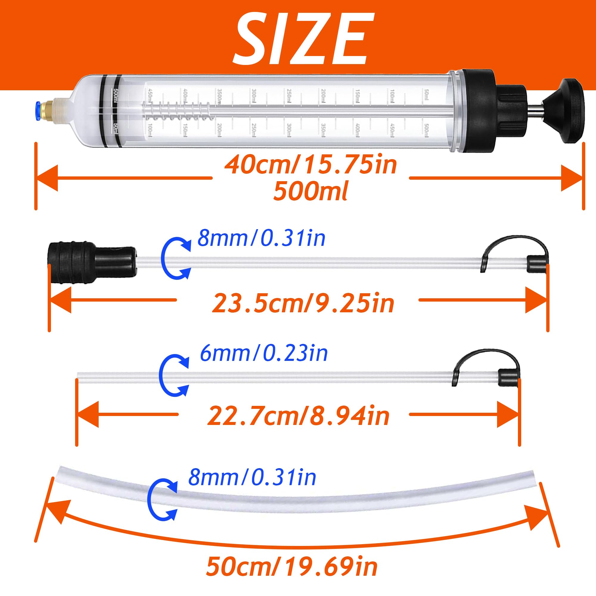 Seringue a Huile 500ml,Pompe Vidange Huile Moteur,Pompe Huile Vidange avec Tuyau,Pompe de Liquide Manuelle de Carburant et Liquide,Aspiration et Remplissage (500ml)