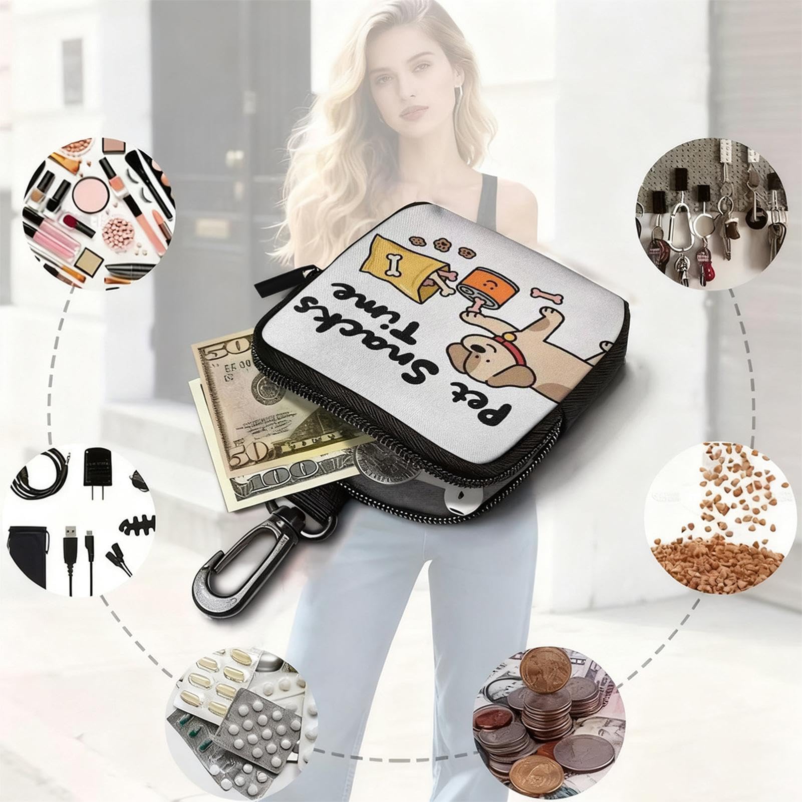 Generisch Borsa per snack per cani, portatile per dispenser di snack, compatta per addestramento degli animali domestici, accessorio portatile in silicone e nylon, porta ricompensa per