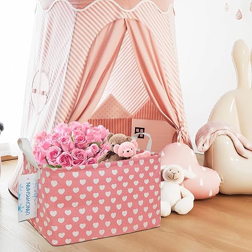 Miniatura 5 de LANGYASHAN Cesta de almacenamiento rectangular de lona plegable de tela de dibujos animados con asas para organizar el hogar, cocina, niños y niñas,