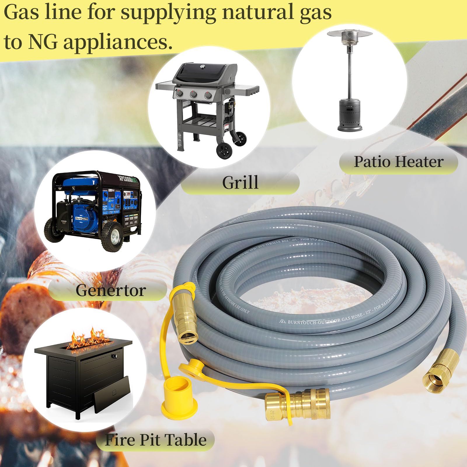 Manguera de gas natural de 25 pies de 3/8 pulgadas con accesorios de conexión rápida, manguera de gas natural apta para barbacoas, parrillas, hornos de pizza, calentador de patio y más