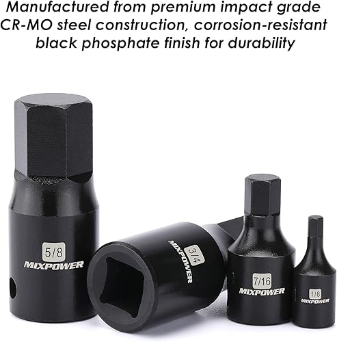 Miniatura 4 de MIXPOWER Juego de 14 piezas de dados Dr. Bit, 332 a 34, 14", 38" y 12", grado de impacto Cr-Mo, SAE, enchufe hexagonal