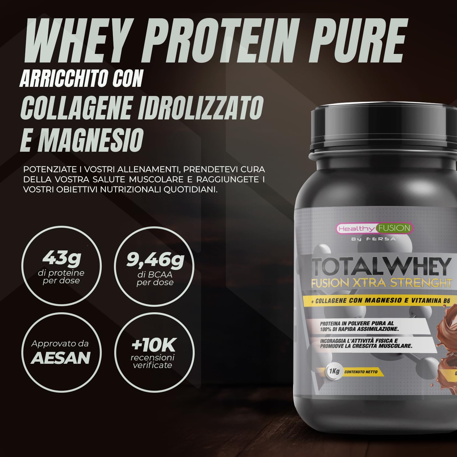 Healthy FUSION Proteine di Assimilazione Rapida del Siero di Latte con Collagene e Magnesio, Aumenta la massa e il recupero muscolare, Migliora l'allenamento sportivo, 1000g (Cioccolato)