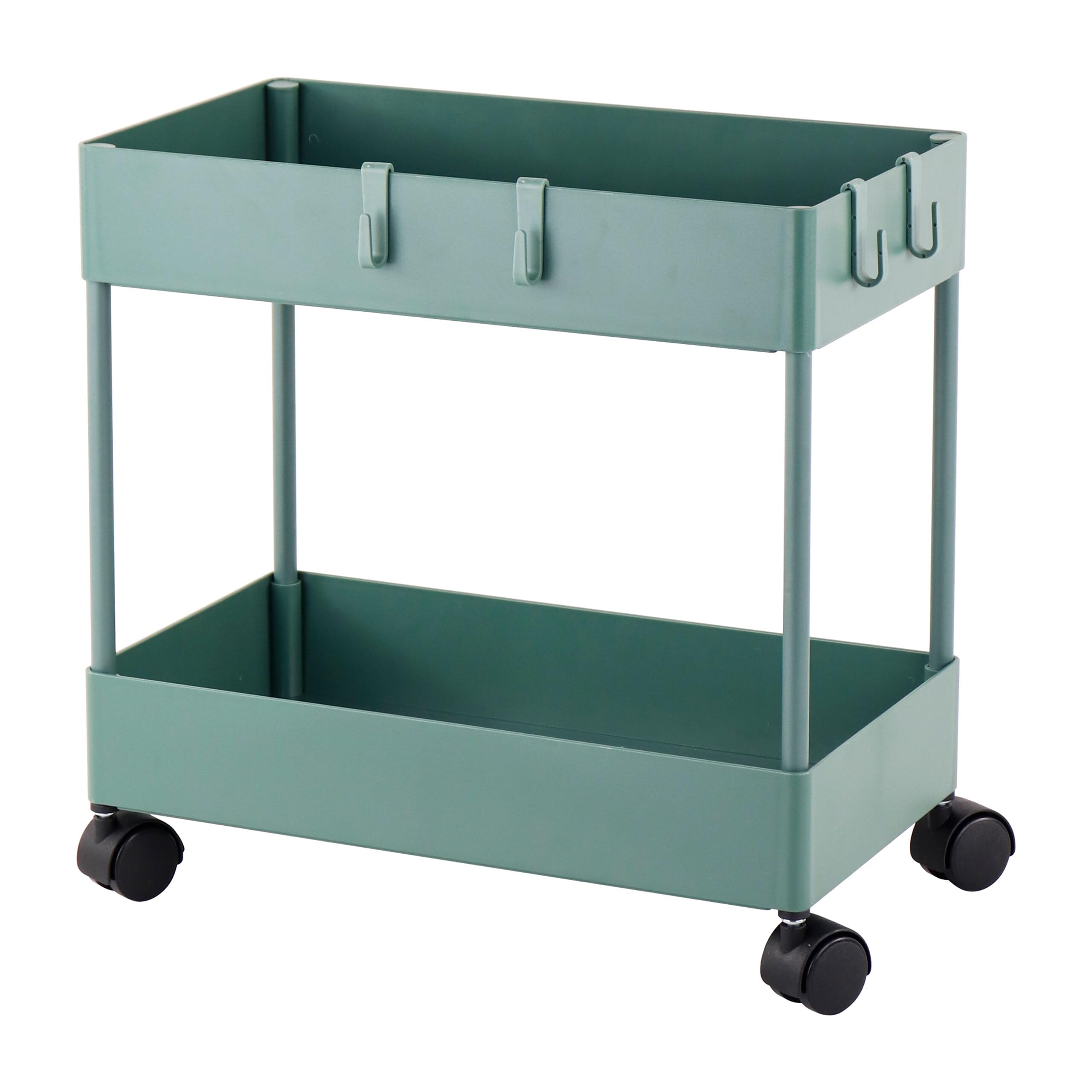 Relaxdays Carrello su ruote, 2 ripiani, verde | Carrello da cucina/servizio per bagno e ufficio, 38x39,5x21,5 cm