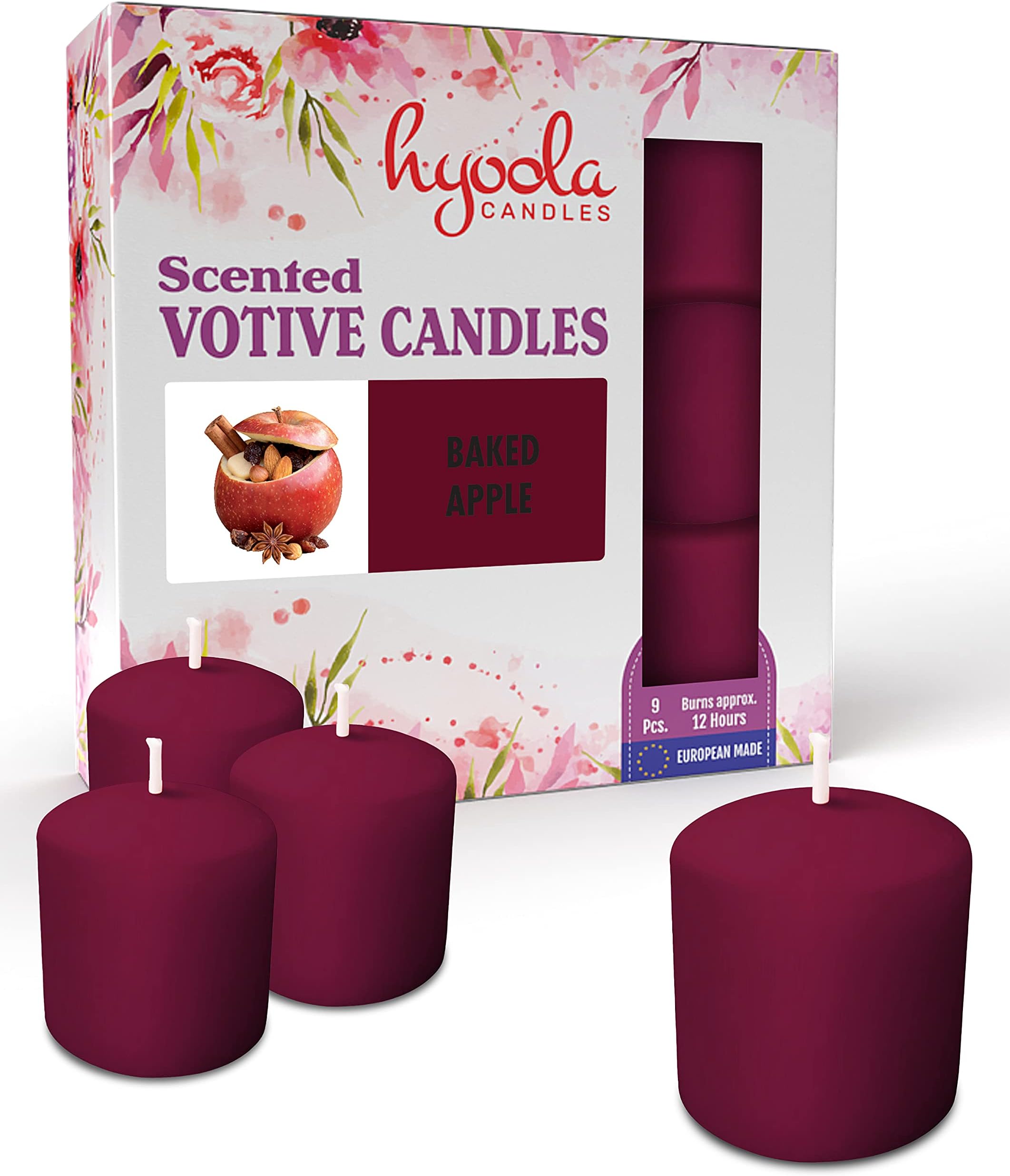 HYOOLA Scented Votive Candles - Baked Apple Votive Candles -12 Hour Burn Time - 9 Pack - European Made