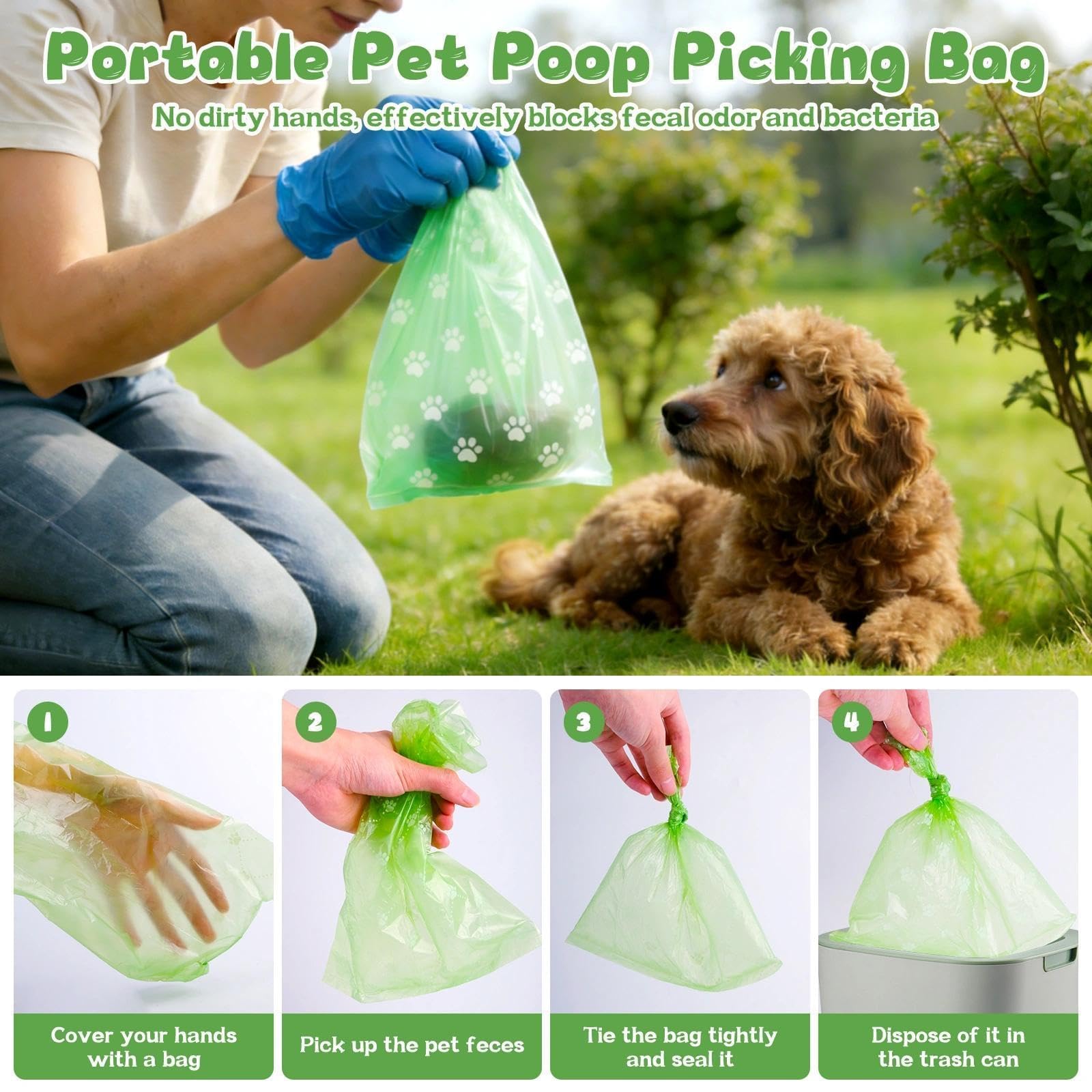 570 Pcs Bolsas Caca Perro, 6 Colores, Biodegradables, Bolsas Perro Prueba de Fugas, Dog Poop Bag para Uso Fuera de Casa, Fácil Apertura, para Perros y Mascotas, 22 x 32 cm (38 Rollos, 15 por Rollo) — view 4