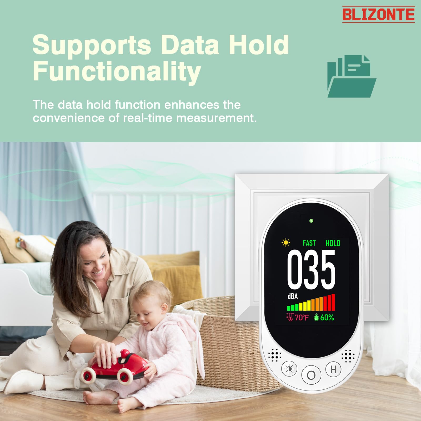 Decibel Meter Plug-in Wall, 3-in-1 Noise Detector(Noise,Temp and Humidity) with Fast/Slow Refresh Rate, MAX/MIN and Data Hold, 30–130 dBA Decibel Range for Rentals, Home, Classroom, Library — Amazon image 6
