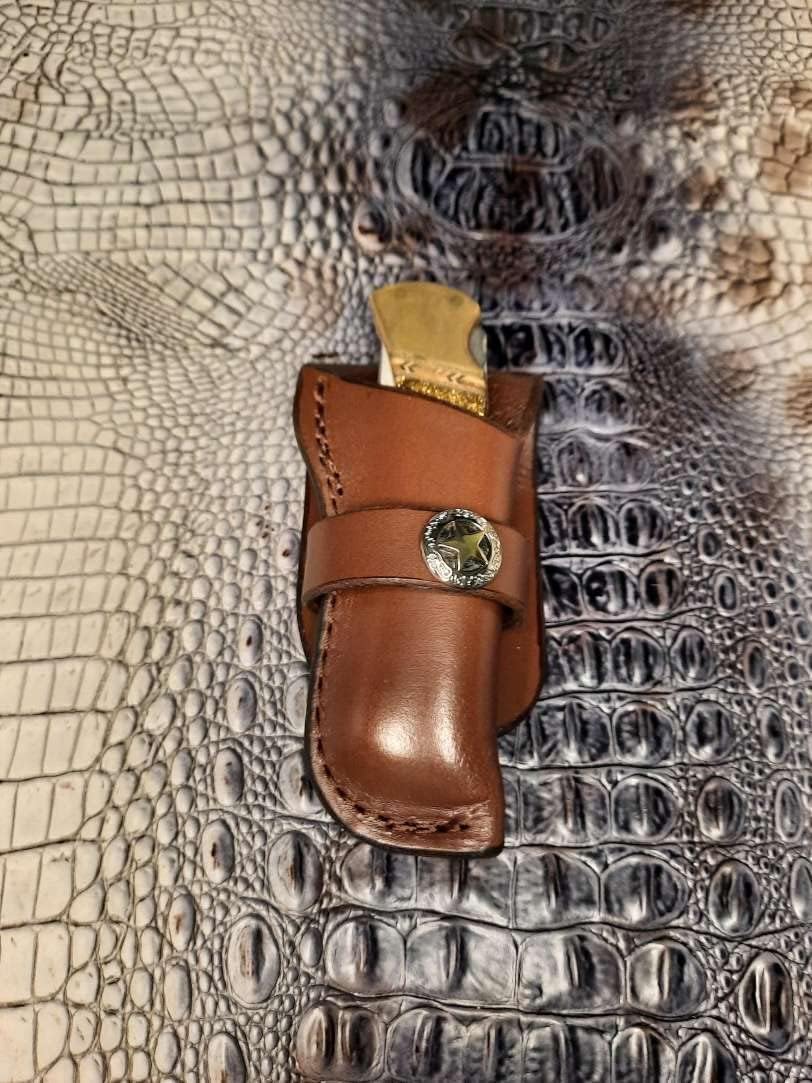 Custom Leather Knife Sheath for Buck 110 Knife, Folding Pocket Knife Holder in Brown, Knife Holder Only