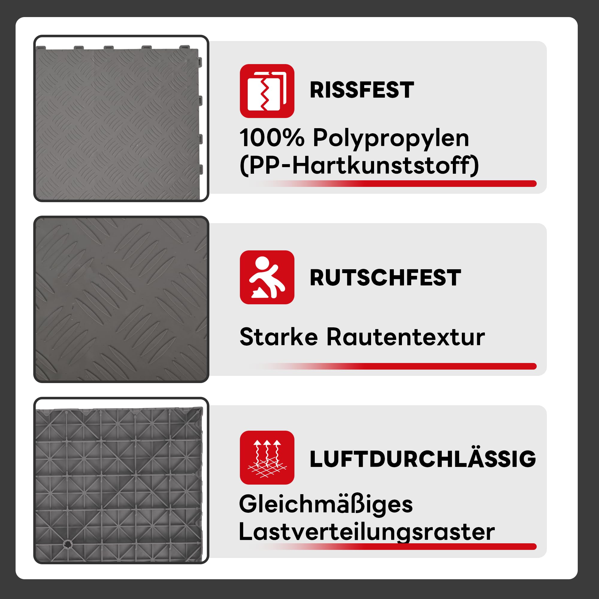 Unterlegplatten Kunststoff Nisorpa 20 Stück PVC Garagenboden Matten 40x40cm- Rutschfeste Werkstattboden18mm Stärke-Grau Garagenbodenfliesen Ineinandergreifende Für Garage Lochwand Werkstatt