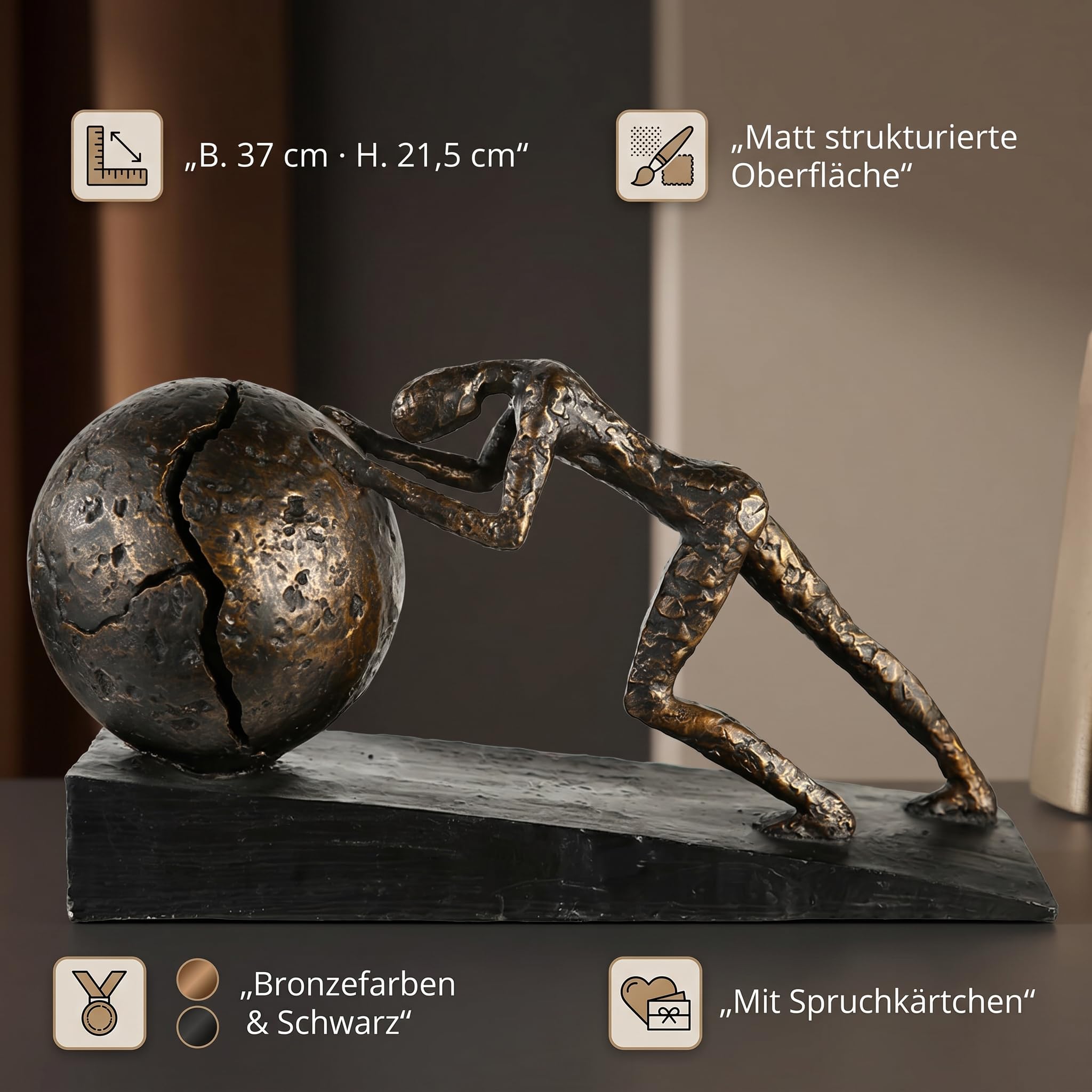 Casablanca Skulptur Heavy Ball, Deko Figur Bronze, Kunstharz Statue Wohnzimmer, Büro Dekoration H. 21,5 cm x B. 37 cm - Moderne Skulpturen