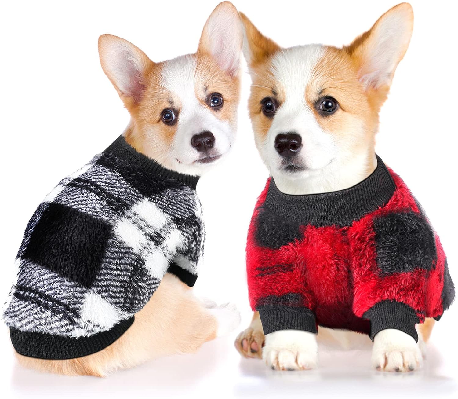 2 Pieces Small Dog Sweater Dog Fleece Sweater Winter Soft Buffalo Plaid Dog Clothes Thickening Warm Puppy Sweater Small Puppy Plaid…