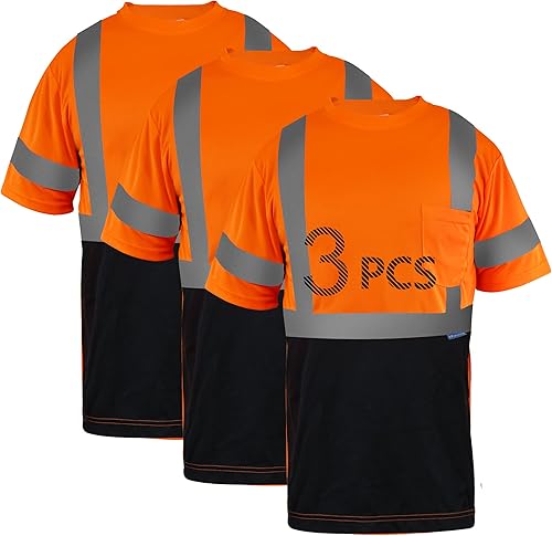LX Reflective Camisa de seguridad de manga corta de alta visibilidad, reflectante y transpirable, para trabajo, almacén, construcción, clase 3