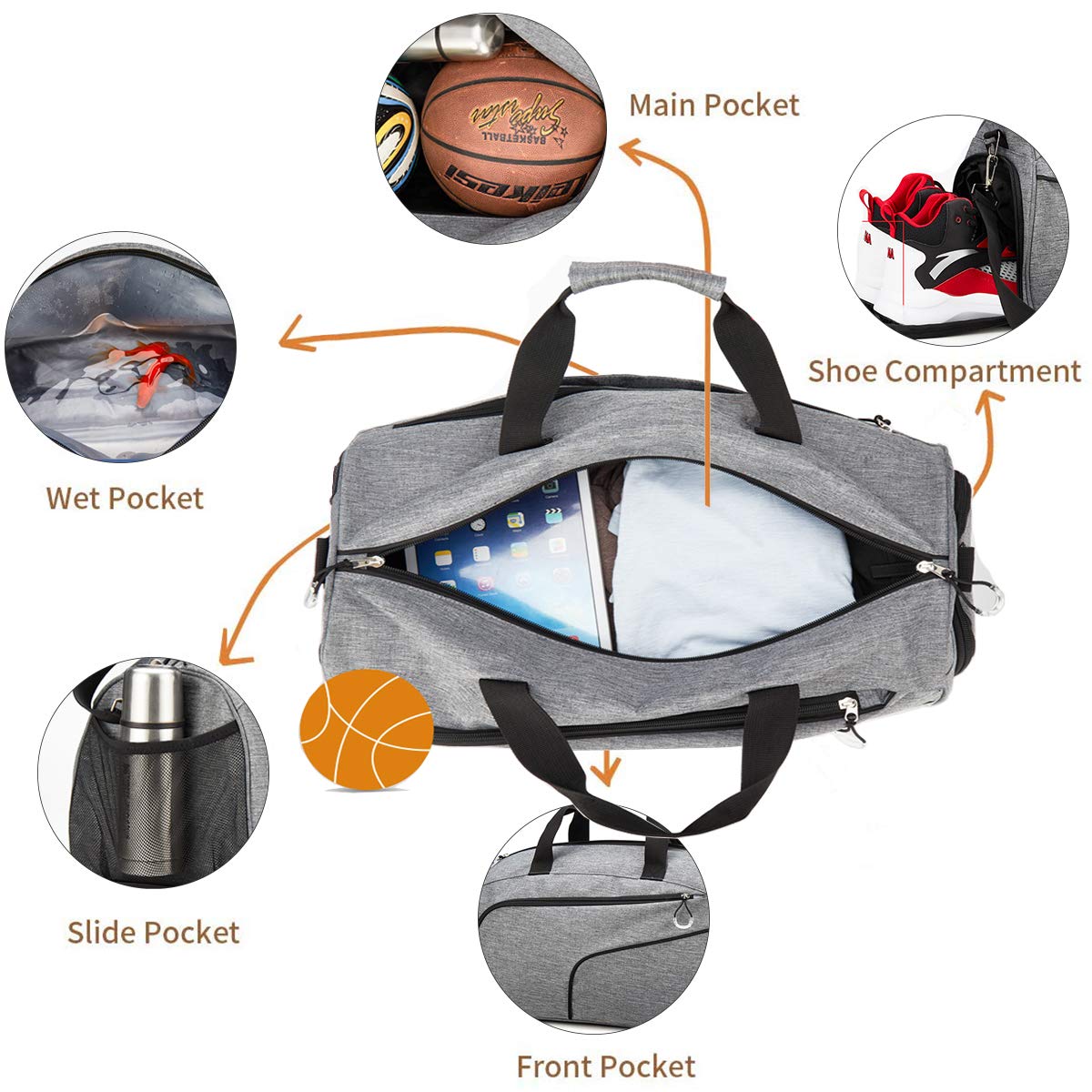 Bolsa de deporte para gimnasio, con compartimento para zapatos, bolsa de viaje impermeable, grande, para entrenamiento, deportes, viajes, vacaciones, fin de semana para hombres y mujeres