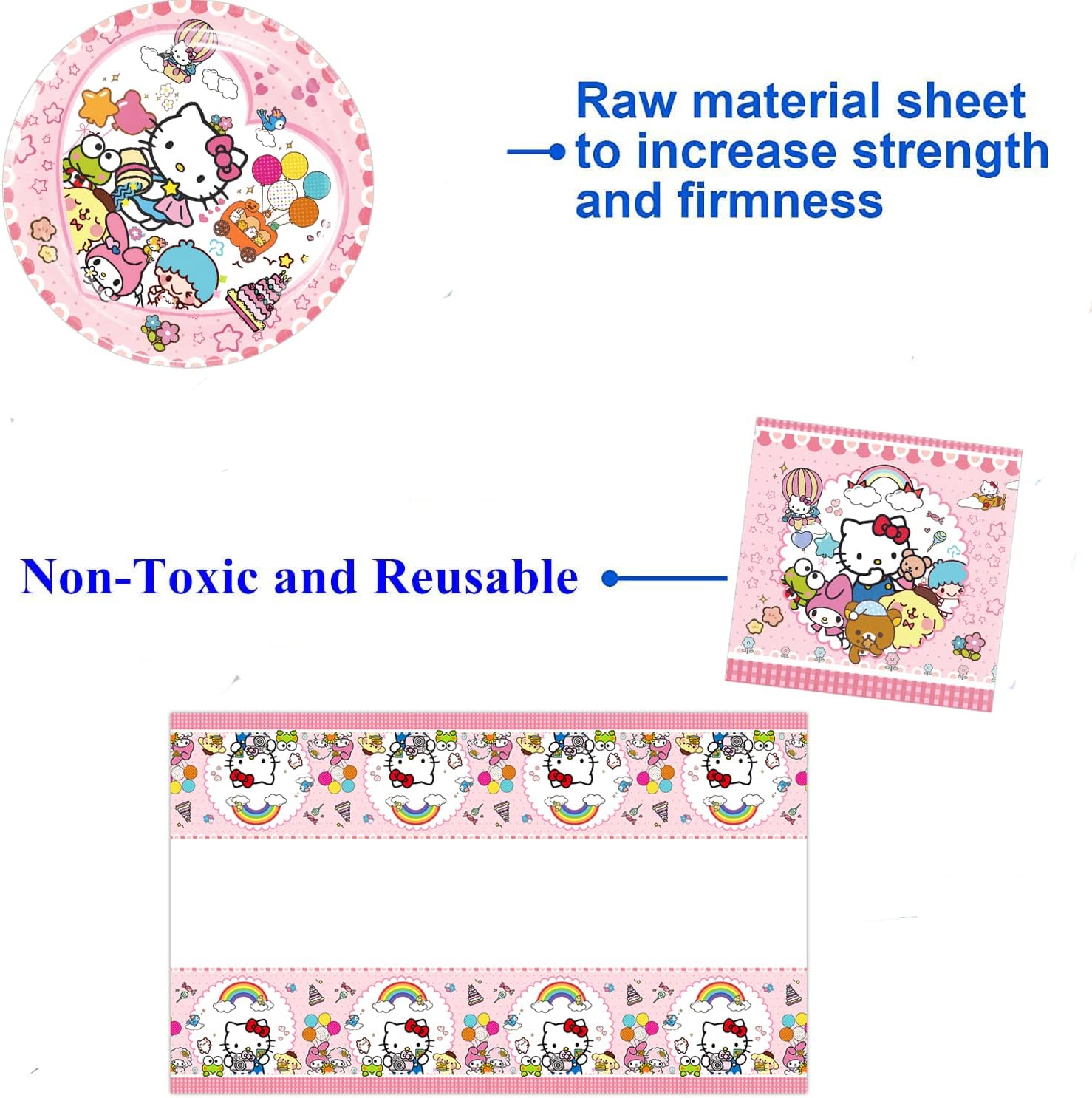 Keroppi, Kitty, Melody Birthday Party Supplies, Kawaii Party Tableware with Happy Birthday Banner, Tablecloth, Disposable Paper Plates with Napkins for Fans Party Decorations Serves 20 Guests