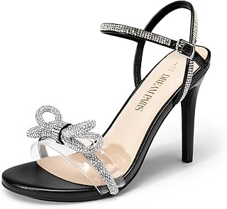 Women's Heels Round Toe Rhinestone Double Bowknots Sparkly Stilettos Hee...