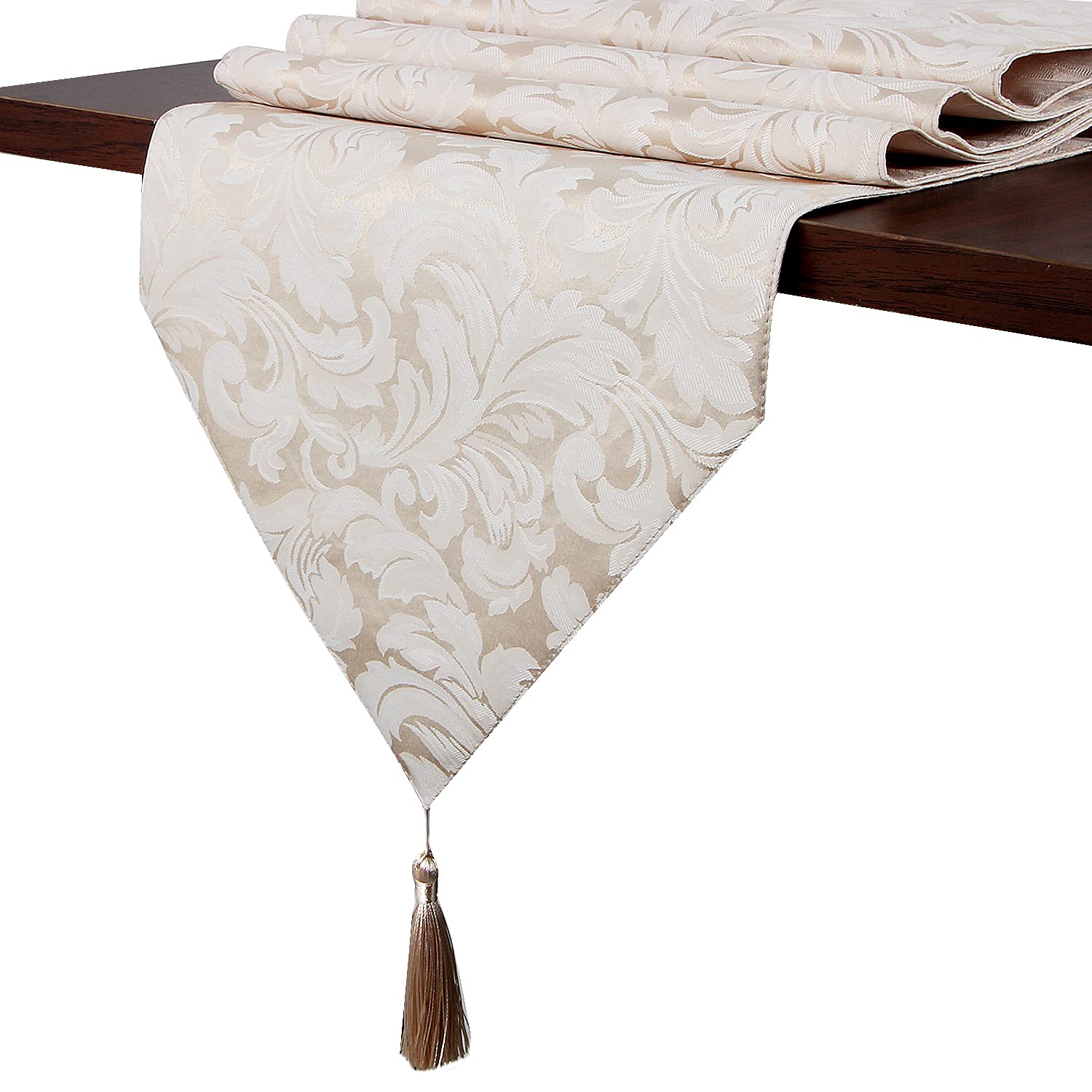 EHouseHome Jacquard Damast Wende-Tischläufer mit Quasten, 33 x 182,9 cm, Knitter- und wasserabweisend, auslaufsicher, dekorativer Tischläufer für Esszimmer und Hochzeiten