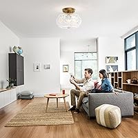 Vista 7 de Lámpara de techo semiempotrada, lámpara de techo de vidrio de globo, iluminación moderna dorada para pasillo, porche, pasillo, cocina, dormitorio