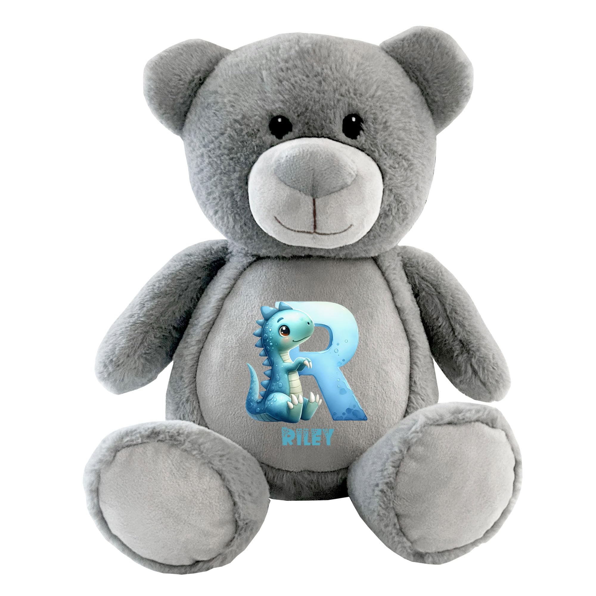 Personalised Dinosaur Teddy Bear Grey Baby Gift Christening Name — image 1