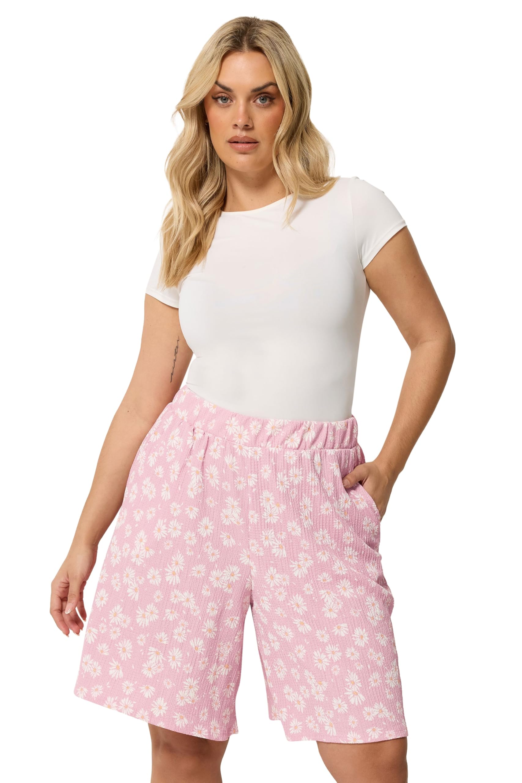 Yours Women's Light Pink Daisy Jersey Shorts In Size 26-28