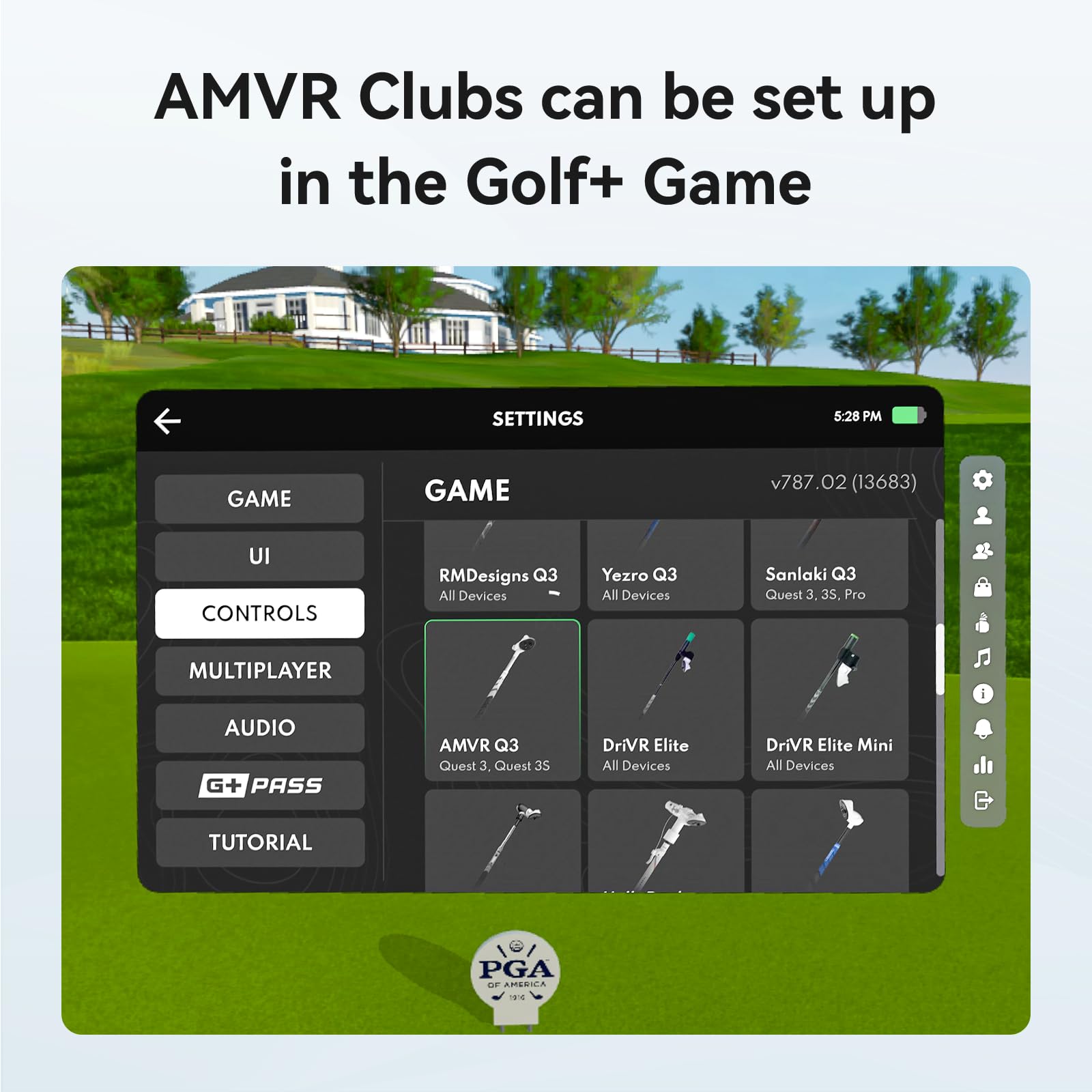 AMVR Verstellbarer Golfschlägeraufsatz Kompatibel mit Meta/Oculus Quest 3-Zubehör, Rutschfester VR-Golfgriffgriff für Golf +, 80-Grad-Design (Nicht für den Akku der Ladestation)