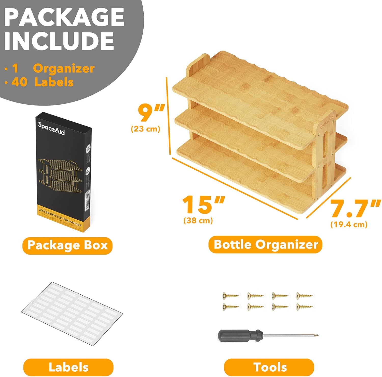 SpaceAid Bamboo Water Bottle Organizer with Labels, Kitchen Pantry Water Bottle Storage Rack for Cabinets, Home Cup and Wine Bottle Holder Shelf Organizers, (3-Tier, Hold 12 Bottles) - Image 5