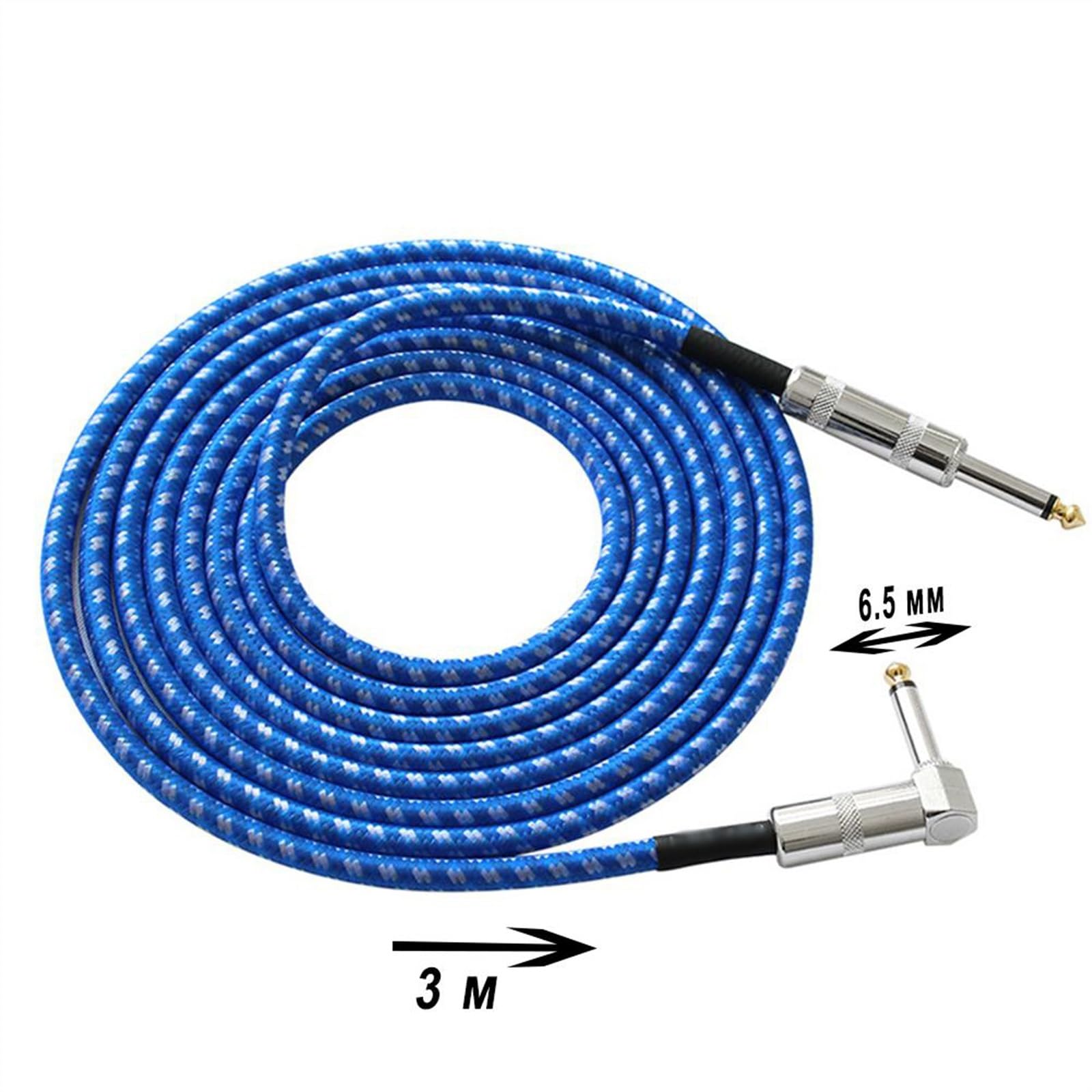 akcesoria do gitary 3 Metry Elektryczna Gitara Basowa Kable Audio Prosto Do Prawej 6.35mm Kąt Wtyczki TS Męski 1/4 Cal Części Do Gitary (Color : Blue)