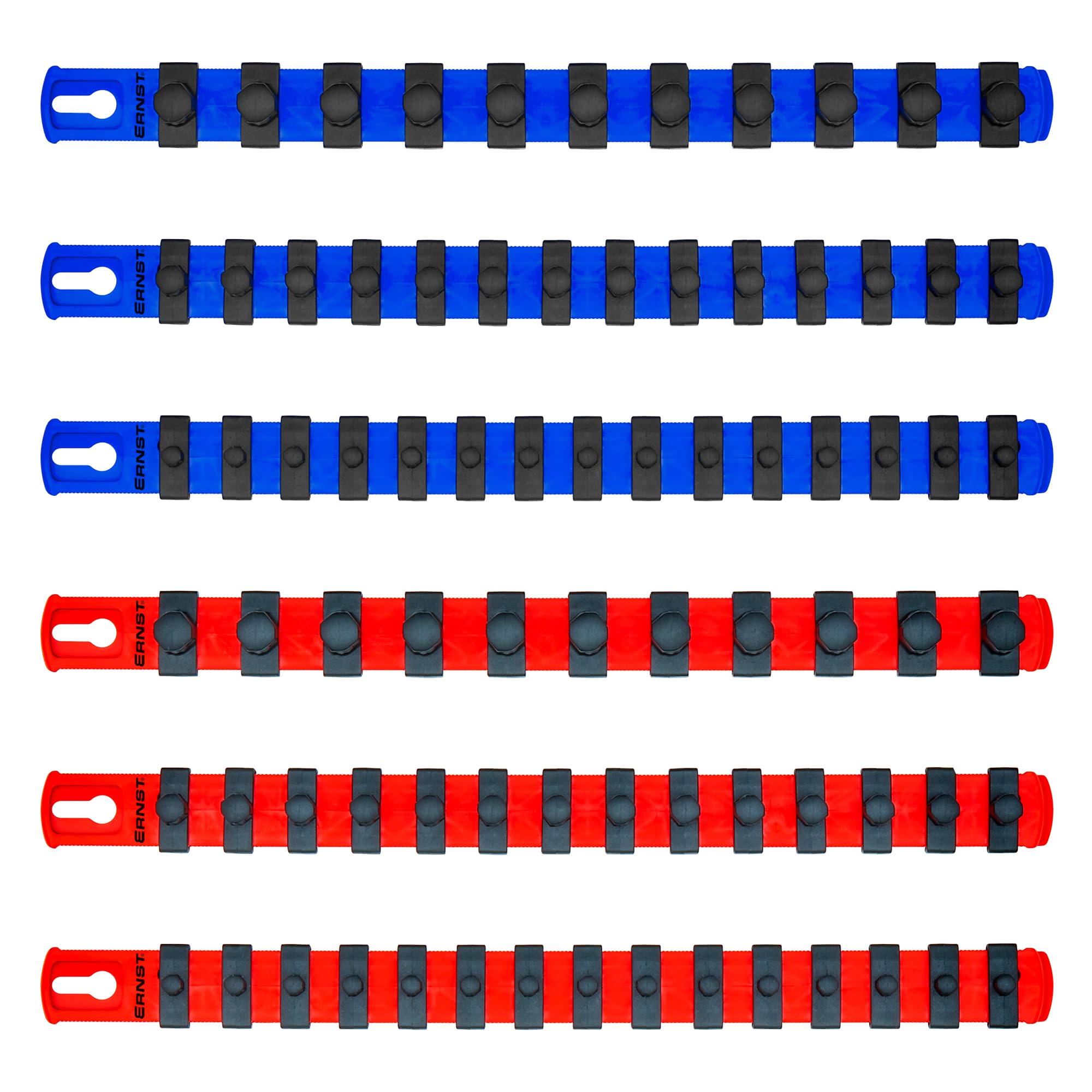 Ernst Manufacturing 6 Pack of 13 Socket Rails with Magnetic Base - 3 Red & 3 Blue for Complete Socket Organization