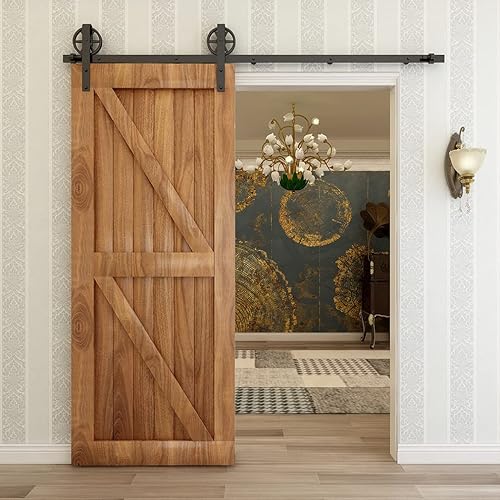 CCJH Kit de herrajes para puerta corrediza de granero resistente de 4 pies de largo - Ajuste suave y silencioso panel de puerta de 24 pulgadas