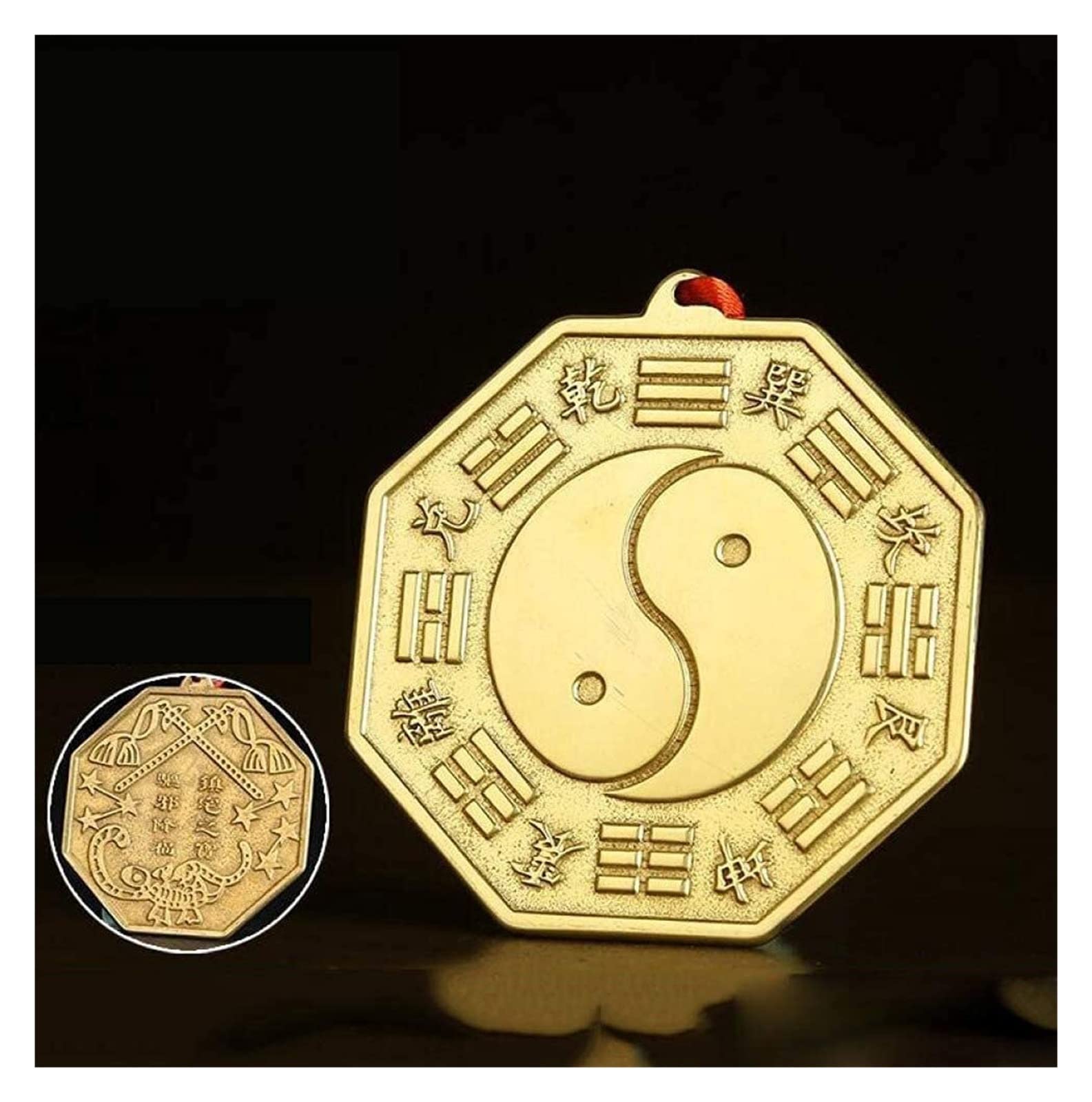 Tradycyjne chińskie lustro Feng Shui, Lustro Bagua do ochrony i powodzenia, wisiorek z pięknymi ozdobami w domu, miedziane lustro plotkarskie Yin i Yang Feng Shui (kolor: 8 cm (rozmiar: 8,3 cm) (rozmi