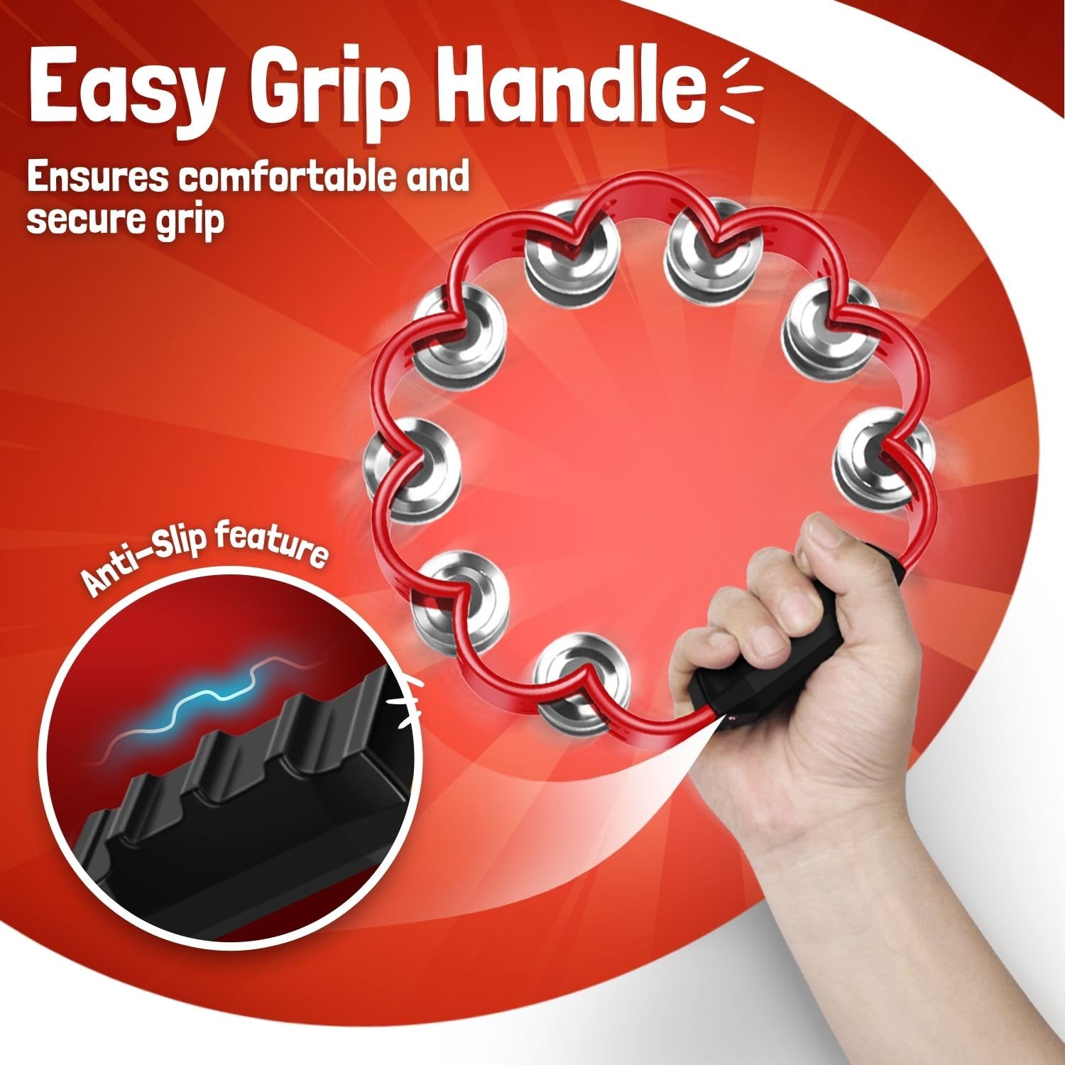Flexzion Flower Tambourine, 8 Inch Handheld Percussion Instrument w/Metal Jingles & Ergonomic Grip - Image 4