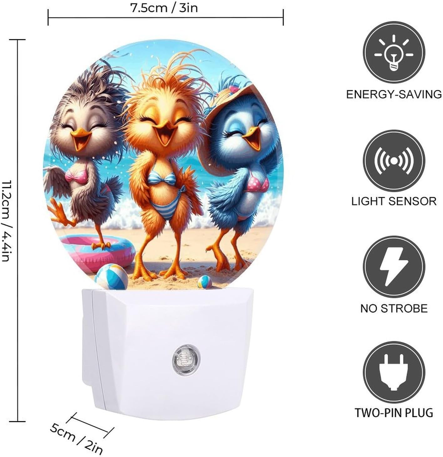 Ducks on Beach Round LED Night Light Plug Into Wall Auto-On/Off image 2