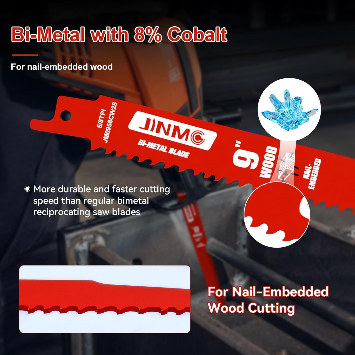 25 Pack 9 Inch 5/8 TPI Reciprocating Saw Blades for Wood and Nail-Embedded Wood Demolition, M42 Bi-Metal with 8% Cobalt for Wood Cutting and PVC Pallets etc.- Compatible with Diablo Sawzall Blades