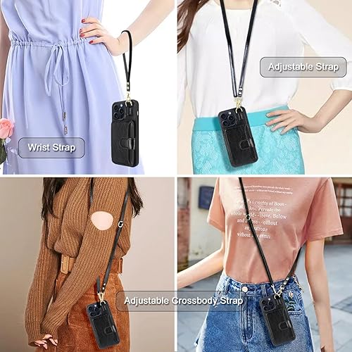 Miniatura 6 de Harryshell Funda magnética tipo cartera cruzada para iPhone 15 Pro, compatible con MagSafe de carga inalámbrica, funda protectora para teléfono,