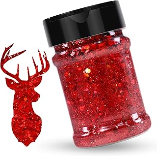 HTVRONT Holographic Chunky Glitter - 100g/3.5oz Holographic Glitter, Mixed Chunky Glitter for Resin, Red Chunky Glitter fo...