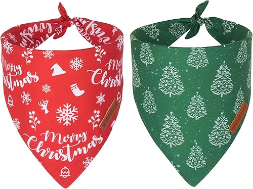 ADOGGYGO Bandanas navideñas para perros, paquete de 2 unidades, bufanda de Papá Noel para perro, diseño de árbol de Navidad, tela duradera de alta