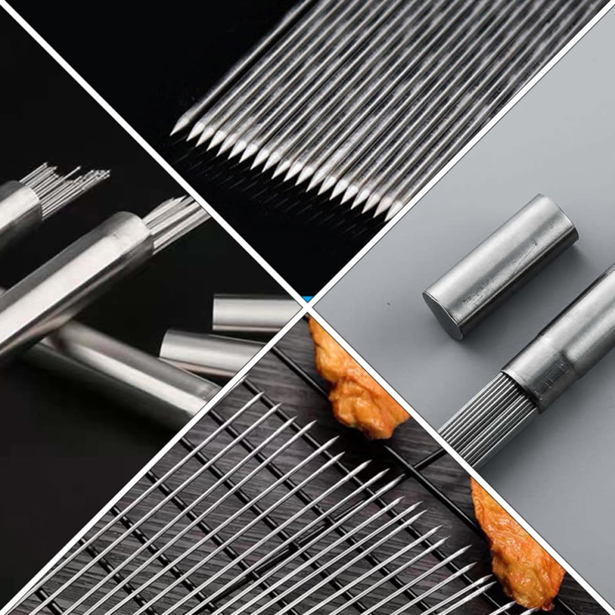 100 Spiedini da Barbecue in Acciaio Inox 304 Argento Resistenti al Calore Conduzione Termica per Grigliate All'aperto e Barbecue Domestici