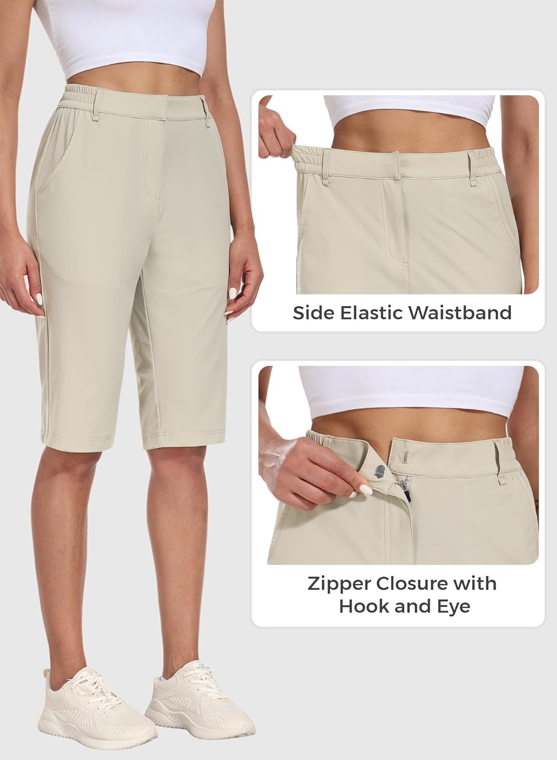 Hiverlay Women's Golf Bermuda Shorts 13" Knee Length Quick Dry Long Hiking Camping Shorts for Summer with 5 Pockets - Image 4