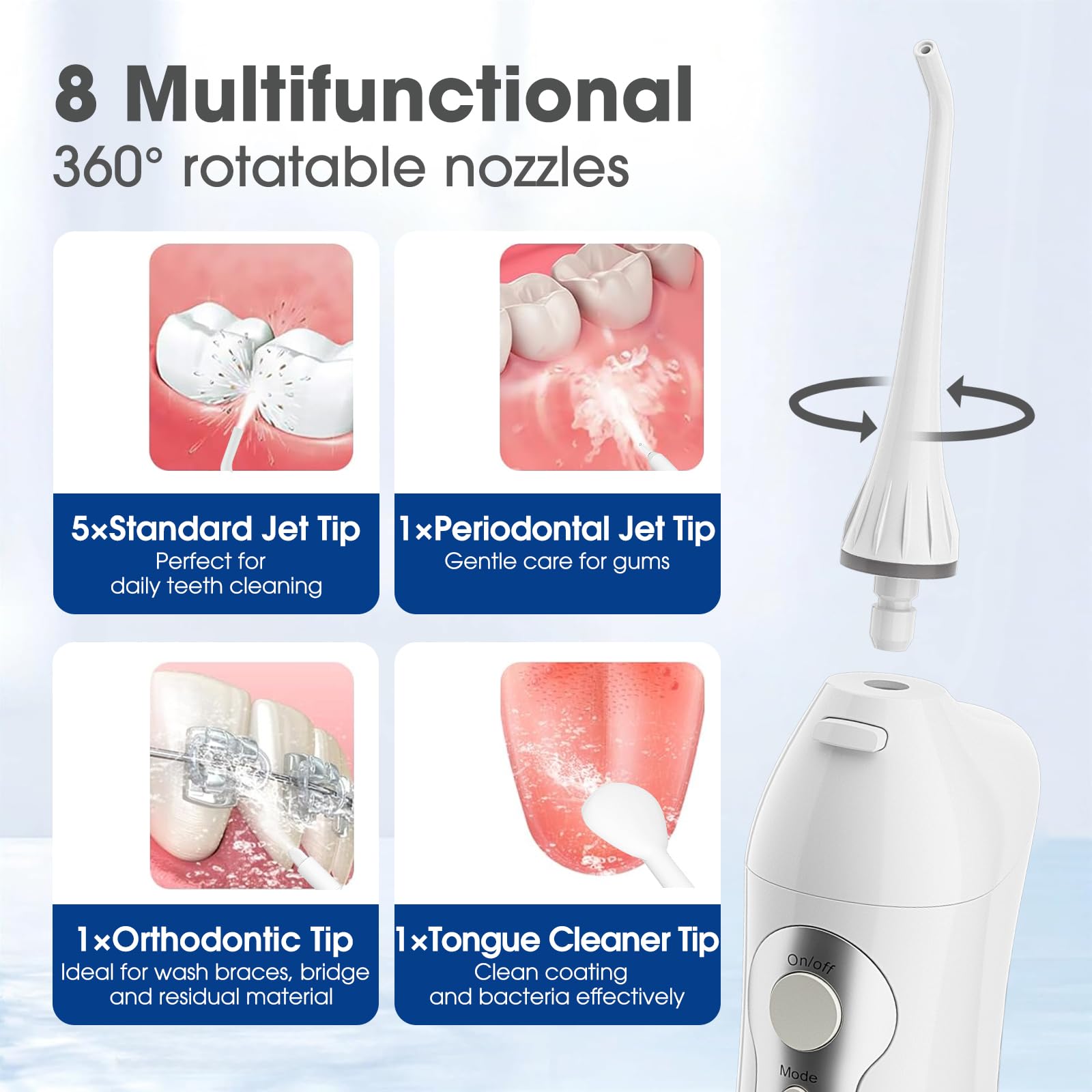 Portable Hangsun Munddusche Kabellos Wasser Flosser für Zähne Tragbar Oral Irrigator Elektrische Zahnreiniger HOC700 mit 3 Modi IPX7 Wasserdicht und USB Wiederaufladbarer für Reise und Homful…